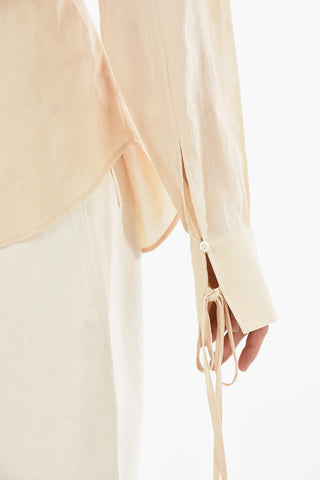 Cotton-twill Blouse with Button-up Stand-up Collar Detailed with Laces