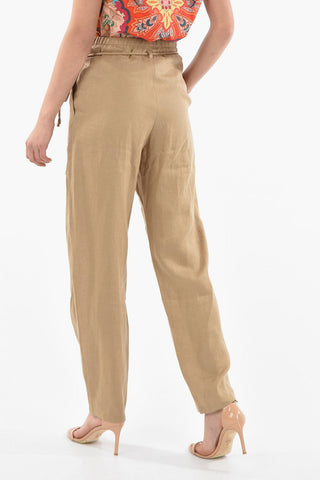 EMPORIO Pantaloni Wide-leg in Lino con Coulisse in Vita