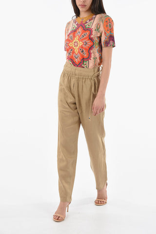 EMPORIO Pantaloni Wide-leg in Lino con Coulisse in Vita
