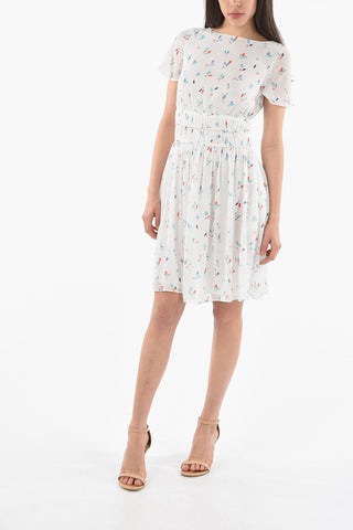 EMPORIO Printed Flared Dress with Gathered-waist Detail