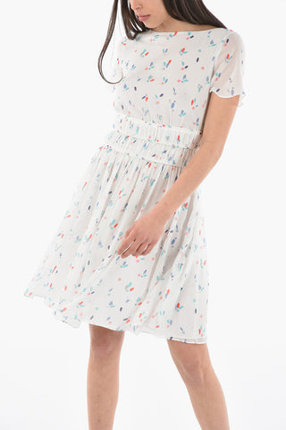 EMPORIO Printed Flared Dress with Gathered-waist Detail