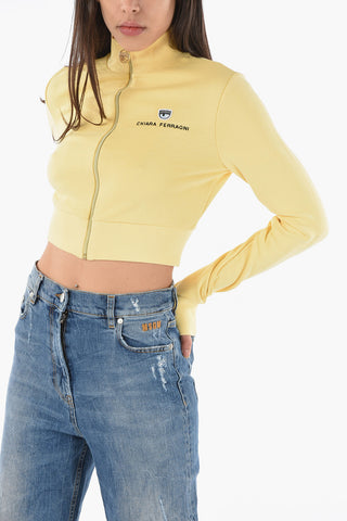 Logo Embroidered Cropped Sweatshirt with Zip Closure