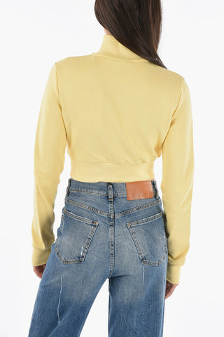 Logo Embroidered Cropped Sweatshirt with Zip Closure