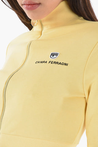 Logo Embroidered Cropped Sweatshirt with Zip Closure