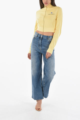 Logo Embroidered Cropped Sweatshirt with Zip Closure