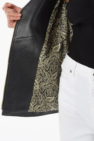 Giacca Biker Oversize in Pelle Martellata con Hardware Dorati
