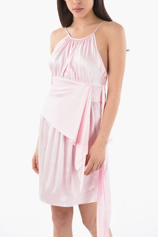 EMPORIO Silk-satin Bodycon Dress with Self-tie Strap-embellishment