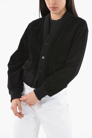 MM1 Bomber Crop in Pelle Scamosciata con Bottoni