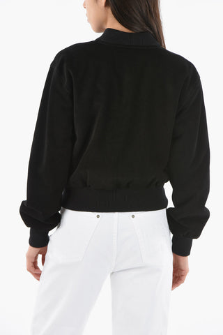 MM1 Bomber Crop in Pelle Scamosciata con Bottoni