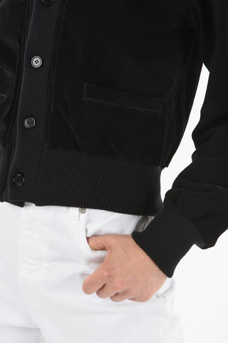 MM1 Bomber Crop in Pelle Scamosciata con Bottoni