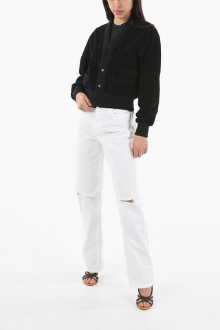 MM1 Bomber Crop in Pelle Scamosciata con Bottoni