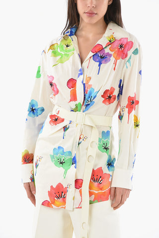 Camicia FLORAL POP in Cotone con Motivo Floreale e Cintura