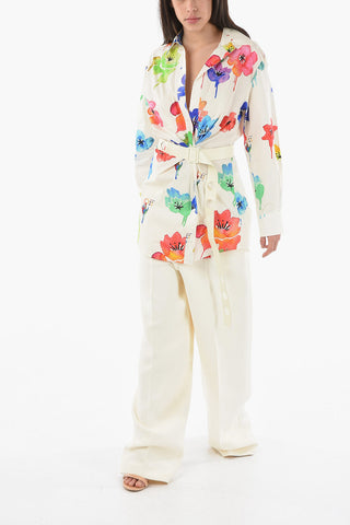 Camicia FLORAL POP in Cotone con Motivo Floreale e Cintura