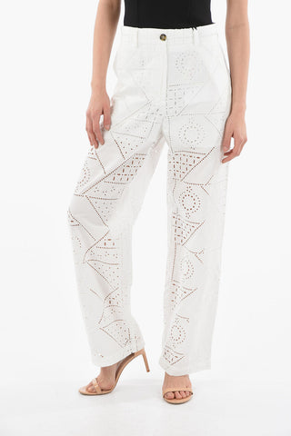 Pantaloni A Vita Alta Wide Fit  in Sangallo
