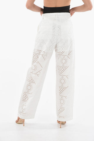 Pantaloni A Vita Alta Wide Fit  in Sangallo