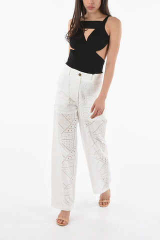 Pantaloni A Vita Alta Wide Fit  in Sangallo