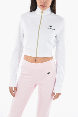 Logo Embroidered Cropped Sweatshirt with Zip Closure