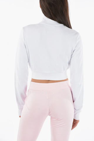 Logo Embroidered Cropped Sweatshirt with Zip Closure