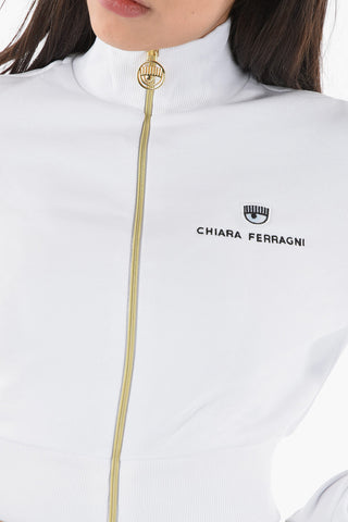 Logo Embroidered Cropped Sweatshirt with Zip Closure