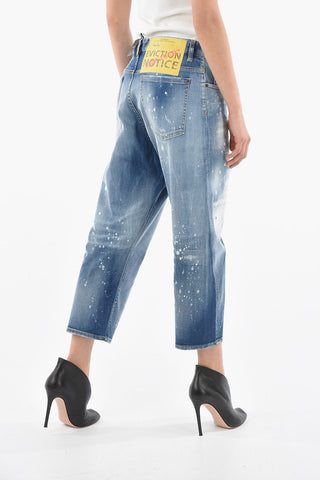 Cropped KAWAII Denims with Light Wash and Paint-splash Pattern 20cm