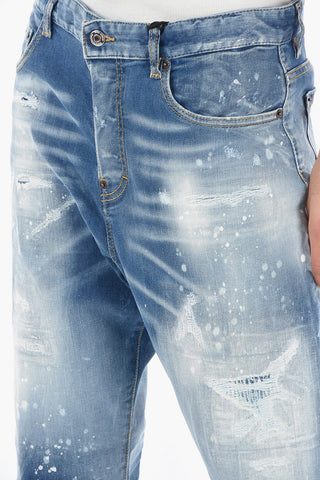 Cropped KAWAII Denims with Light Wash and Paint-splash Pattern 20cm