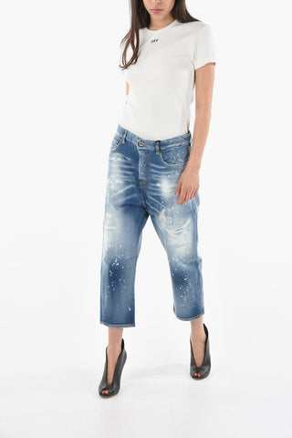 Cropped KAWAII Denims with Light Wash and Paint-splash Pattern 20cm