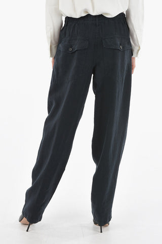 Elastic Waist Wide Leg Linen Pants