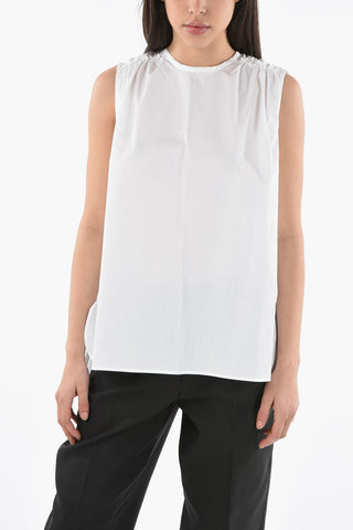 Sleeveless Cotton Top with Ruffle Detail