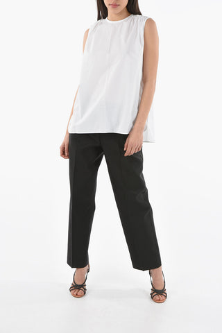 Sleeveless Cotton Top with Ruffle Detail