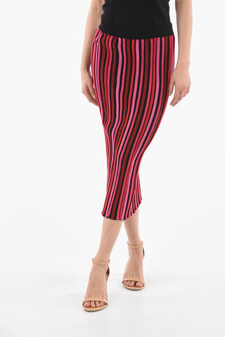 EMPORIO Knitted Midi Pencil Skirt with Lurex-stripe Detailing