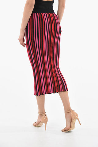 EMPORIO Knitted Midi Pencil Skirt with Lurex-stripe Detailing