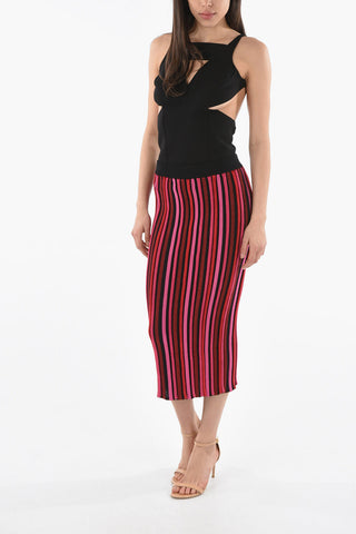 EMPORIO Knitted Midi Pencil Skirt with Lurex-stripe Detailing