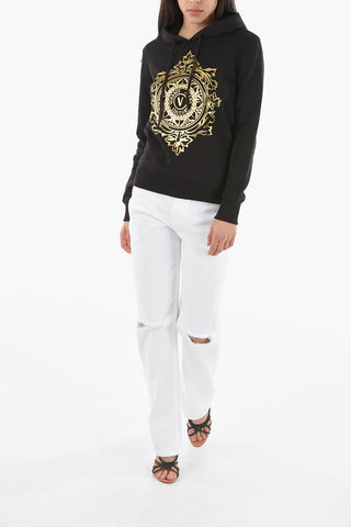 JEANS COUTURE Fleeced Cotton Hoodie with Printed Logo