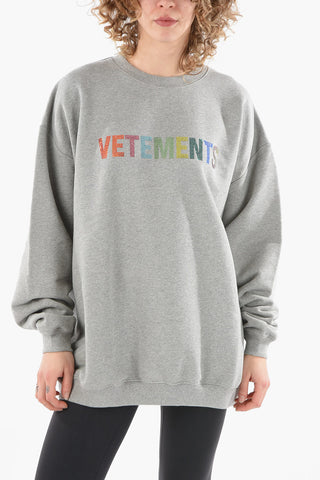 Crew Neck UNISEX Crystal Logo Cotton Sweatshirt