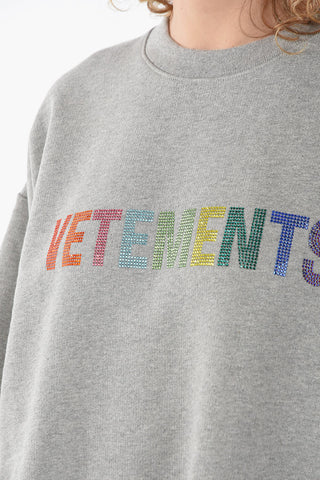 Crew Neck UNISEX Crystal Logo Cotton Sweatshirt