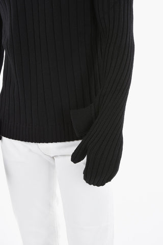 Maglione a Collo Alto in Lana a Costine con Coprispalle Amovibile