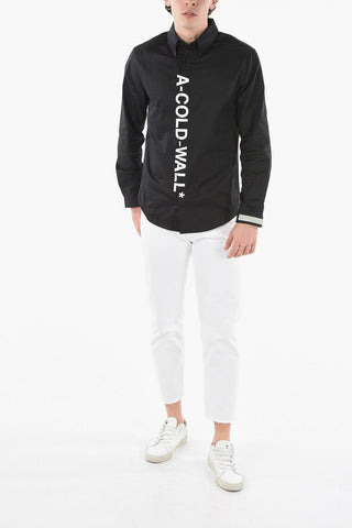 Cotton-poplin SPLI DIALOGUE Button-down Shirt with Lettering Logo Print