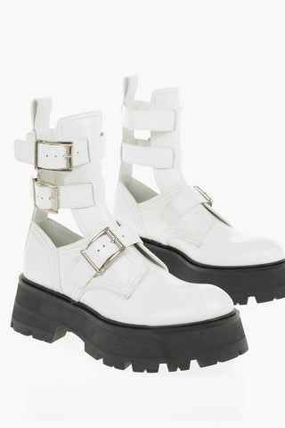 3 Buckle Cut-Out Leather Booties