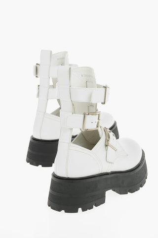 3 Buckle Cut-Out Leather Booties