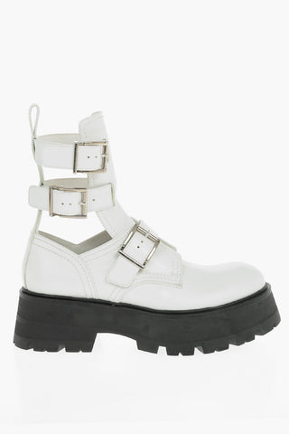 3 Buckle Cut-Out Leather Booties