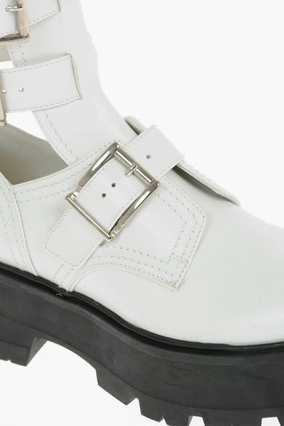 3 Buckle Cut-Out Leather Booties