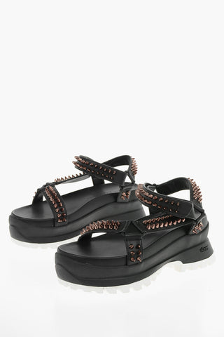 Faux-leather TRACE Flatform Sandals with Stud-embellishment and Velcro Fastening
