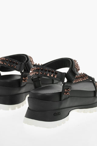 Faux-leather TRACE Flatform Sandals with Stud-embellishment and Velcro Fastening