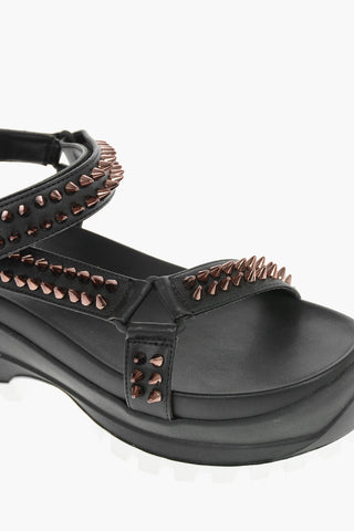 Faux-leather TRACE Flatform Sandals with Stud-embellishment and Velcro Fastening