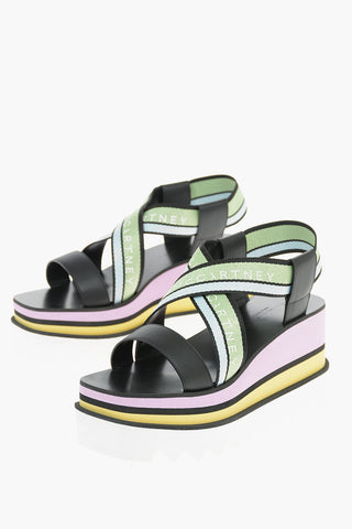 Striped SNEAK-ELYSE Wedged Sandals with Logoed Criss-crossed Straps