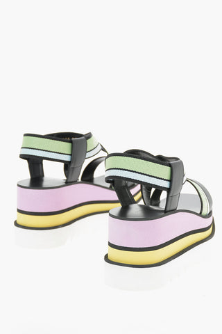 Striped SNEAK-ELYSE Wedged Sandals with Logoed Criss-crossed Straps