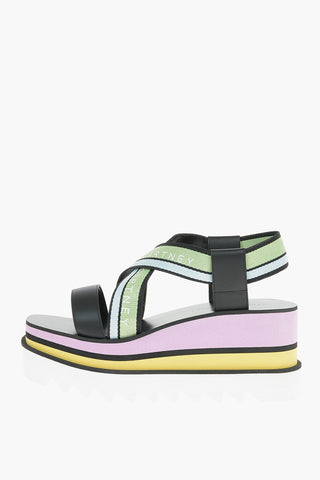 Striped SNEAK-ELYSE Wedged Sandals with Logoed Criss-crossed Straps