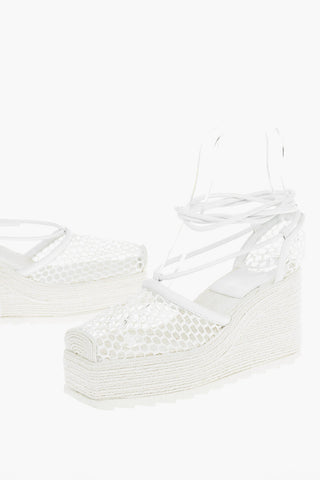 Meshed Wedged Espadrilles with Leather Trimmings