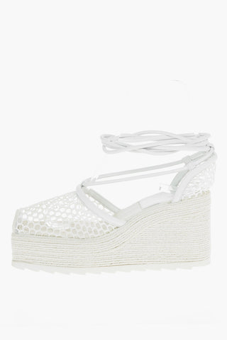 Meshed Wedged Espadrilles with Leather Trimmings