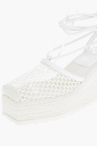 Meshed Wedged Espadrilles with Leather Trimmings